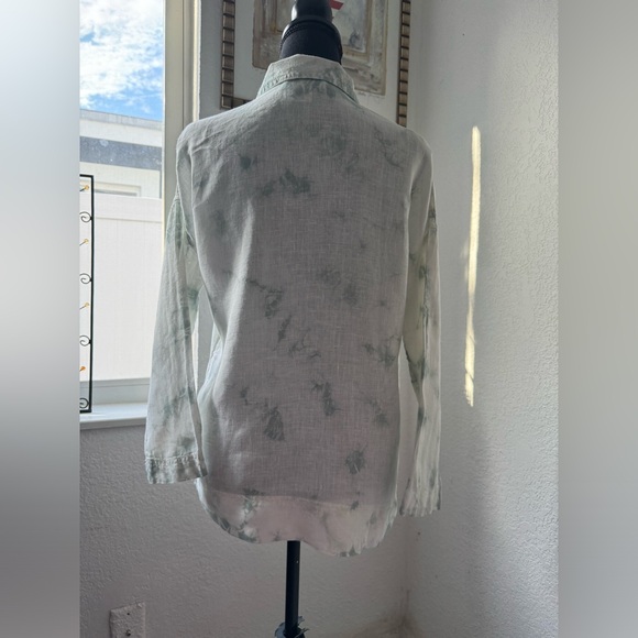 Rachel Zoe Tie Dye Mint & Ivory Linen Blouse - Picture 16 of 16